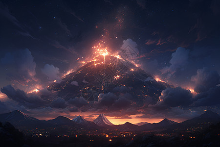 星空中的火山图片