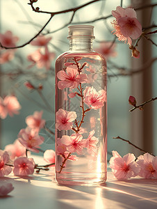瓶子里的粉色花朵图片