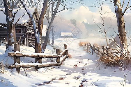 安静的冬日小木屋背景图片