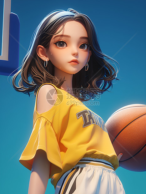 阳光少女抱篮球图片