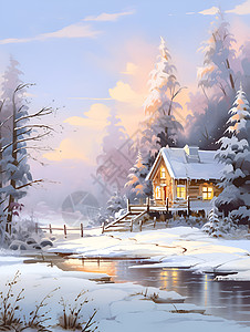冬日的仙境小屋背景图片