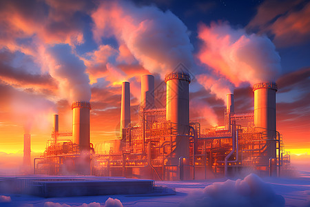 蒸汽缭绕的环保工厂图片