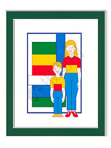 时尚彩色背景下的家庭肖像图片