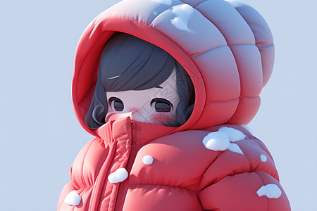 红衣女孩在雪中立着图片