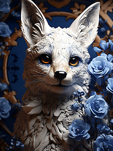 狐与蓝色花环图片
