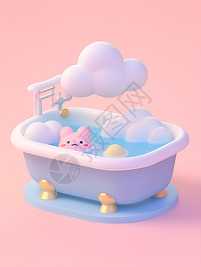 浴缸中的云朵与小猪图片