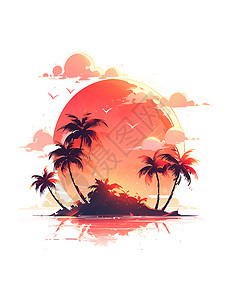 热带夕阳下的棕榈树背景图片