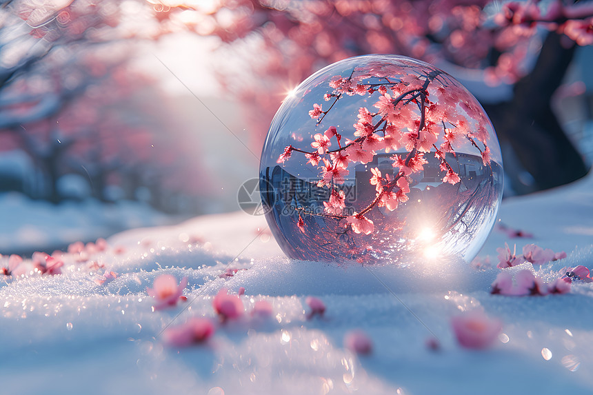 冰雪覆盖下的水晶球图片
