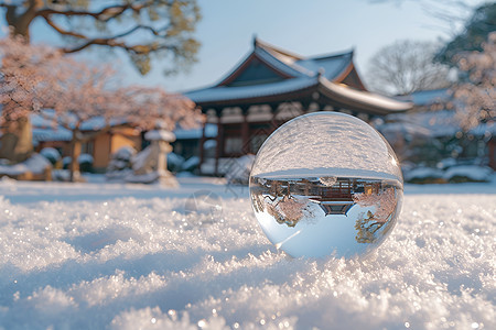 冬日温馨雪地中的水晶球图片