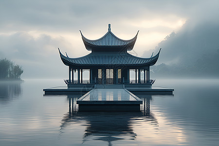 中国式亭阁在雾中图片