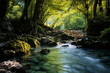 丛林溪水森林中的溪水背景