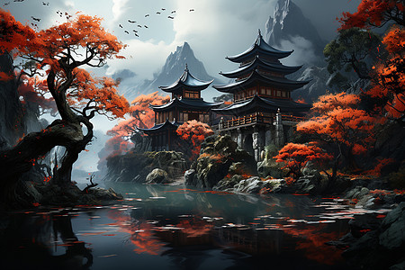 古老精致的中国寺庙背景图片