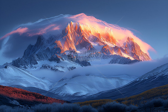 秋日白雪覆盖的山峰图片
