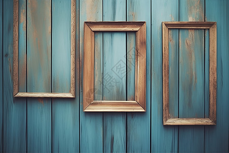 复古木框与蓝墙图片