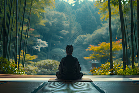 垫子上静坐的女士背景图片