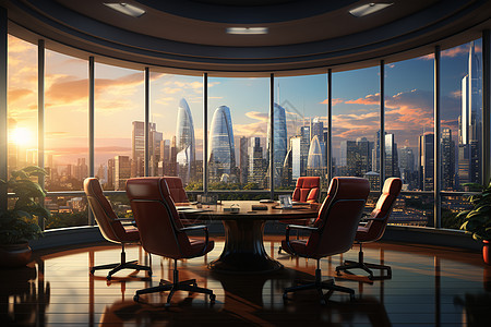 现代化的会议室圆桌背景图片