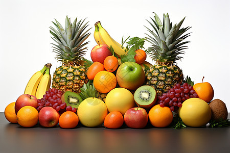 一堆水果放在桌上图片