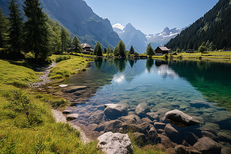 山间湖泊的自然风景图片
