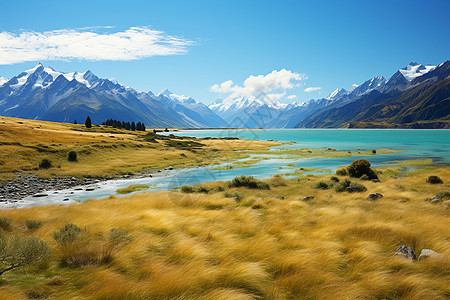 户外草地山脉与溪流的壮丽风景背景