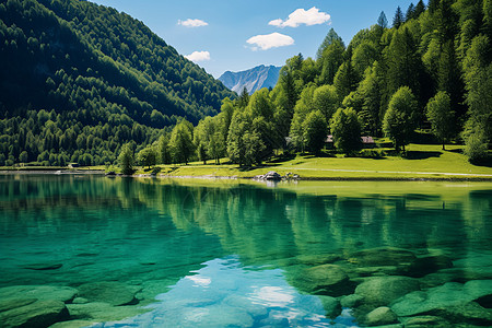 山西风景山脉环绕湖泊背景