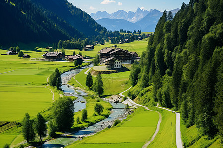 房屋草地僻静的村庄风景背景