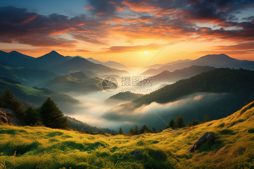 日出山谷的美丽风景图片