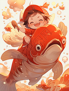 鱼背上的男幼童图片