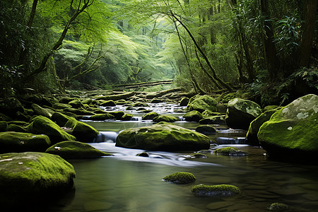 石头森林森林中的河流背景