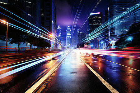 未来城市道路夜景图片