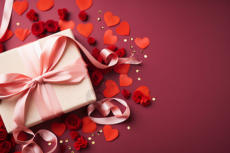 爱心树和礼物爱心和粉色礼盒背景
