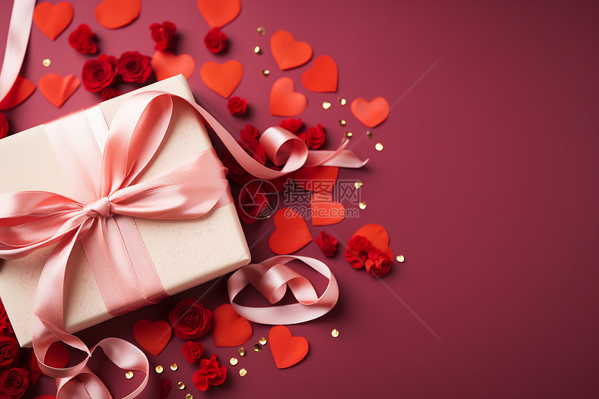 爱心和粉色礼盒图片