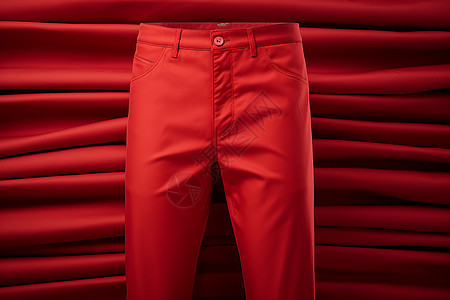 布料前的红裤子图片