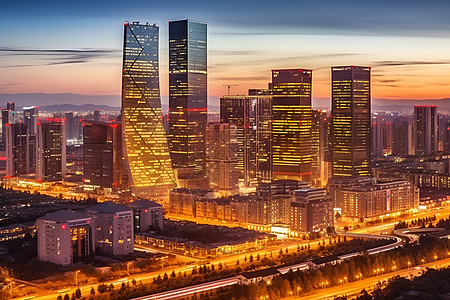 高楼夜晚夜幕下的北京金融中心背景