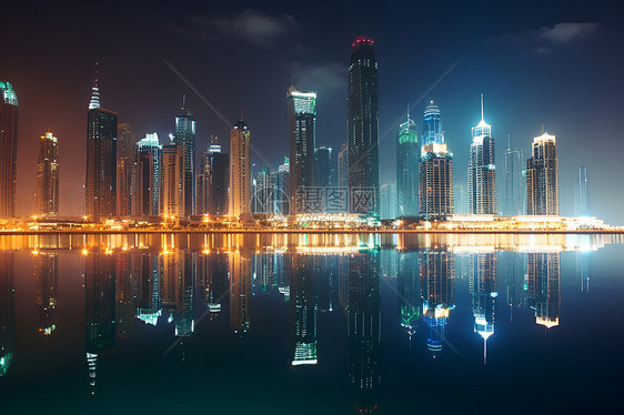 夜幕下的迪拜城市图片