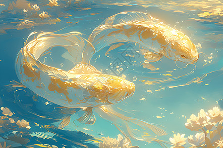 水中金色的锦鲤图片