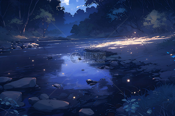 满月倒映在河面上图片