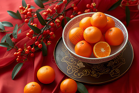 新年的静谧橙子摆盘背景图片