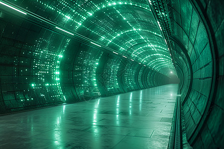 充满绿光的隧道图片