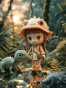 女孩与恐龙的相遇背景图片