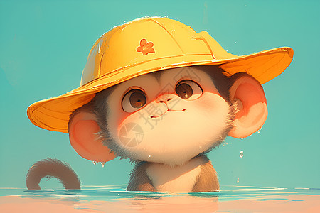 水猴戴着橙色帽子背景图片
