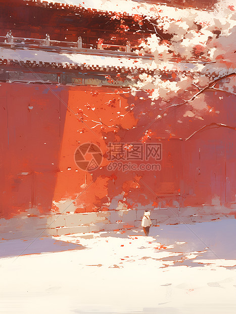 冬季的红墙图片