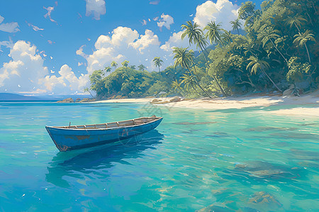 碧海蓝天下的小船背景图片