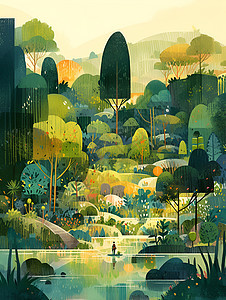 设计的森林美丽插画背景图片