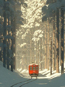 雪中林间的火车图片