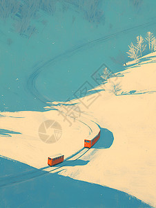 雪中行驶的红色火车图片