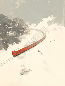 红色列车穿越雪覆盖的森林图片