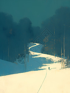 铁路穿越雪覆盖的林地图片