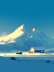 雪山背景下的房子背景图片