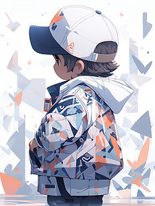 小男孩佩戴棒球帽和夹克图片