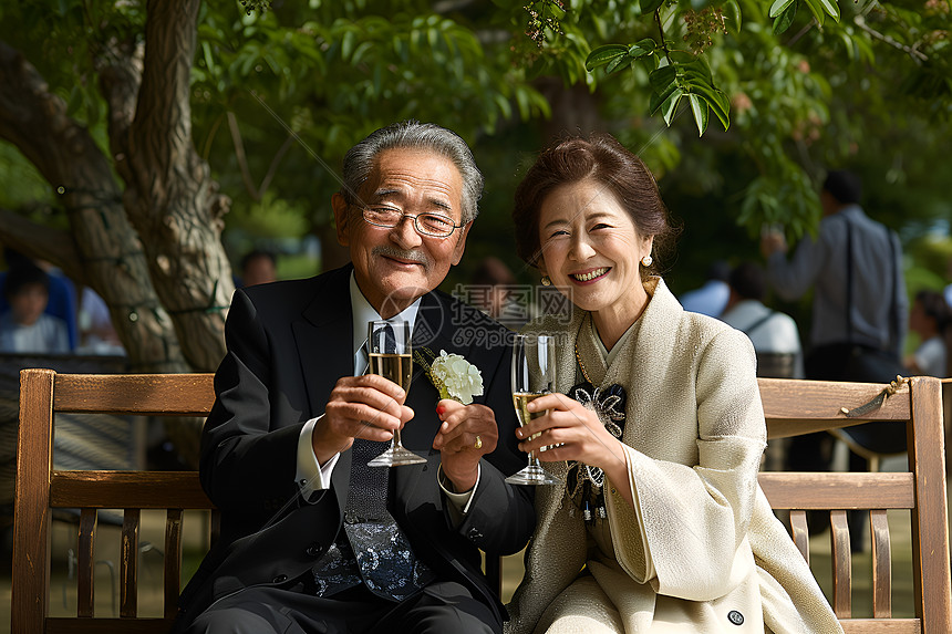 夫妻手持酒杯图片